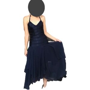 BCBG Max Azria Halter Chiffon Vintage Dress - Navy